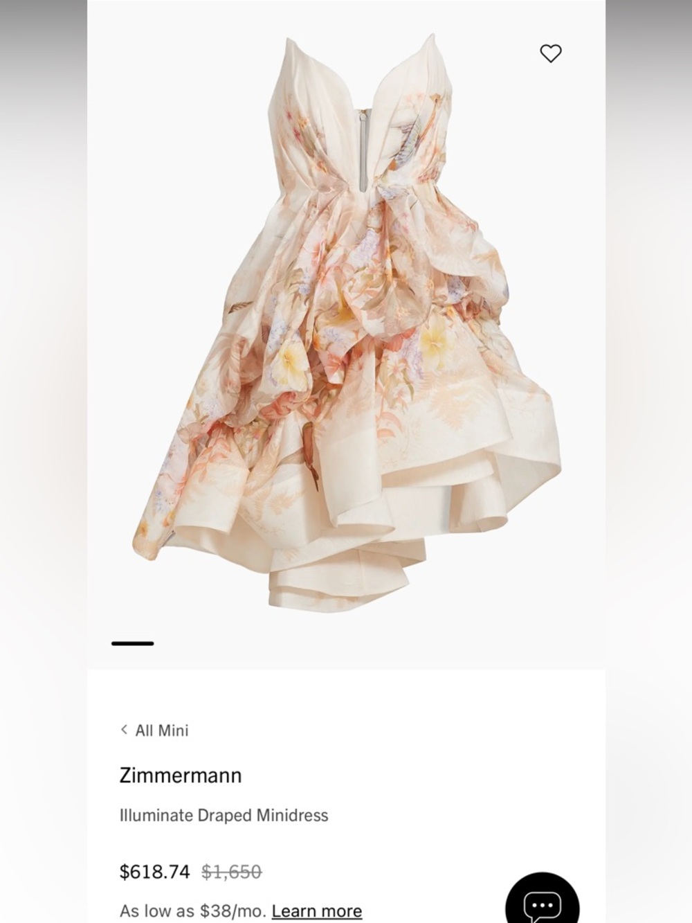 Zimmerman Ivory Floral Strapless Ruffled Cocktail Dress